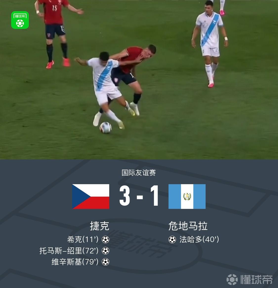 捷克3-1危地马拉，希克、维辛斯基、托马斯-绍里破门