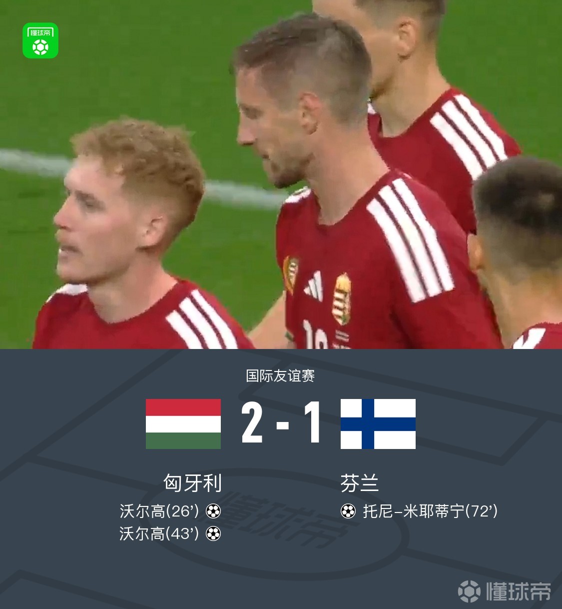 匈牙利2-1芬兰，沃尔高双响，米耶蒂宁世界波难救主