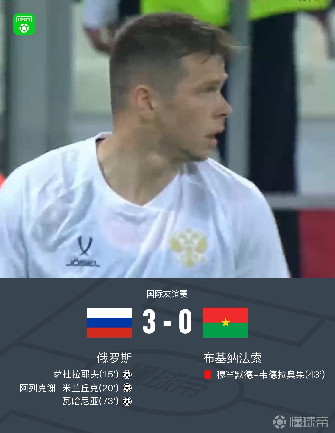 俄罗斯3-0十人布基纳法索，萨杜拉耶夫世界波，韦德拉奥果直红