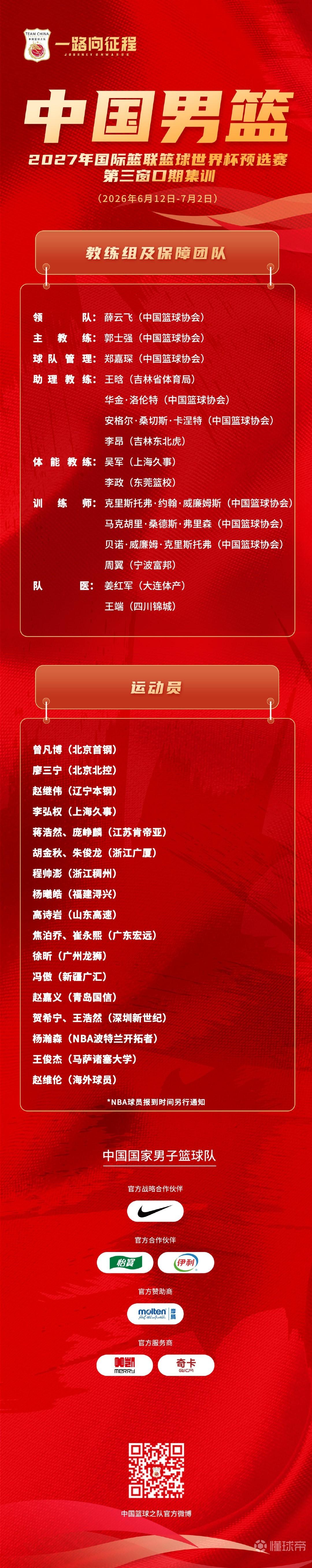 中国男篮集训名单：杨瀚森领衔，赵继伟、胡金秋在列